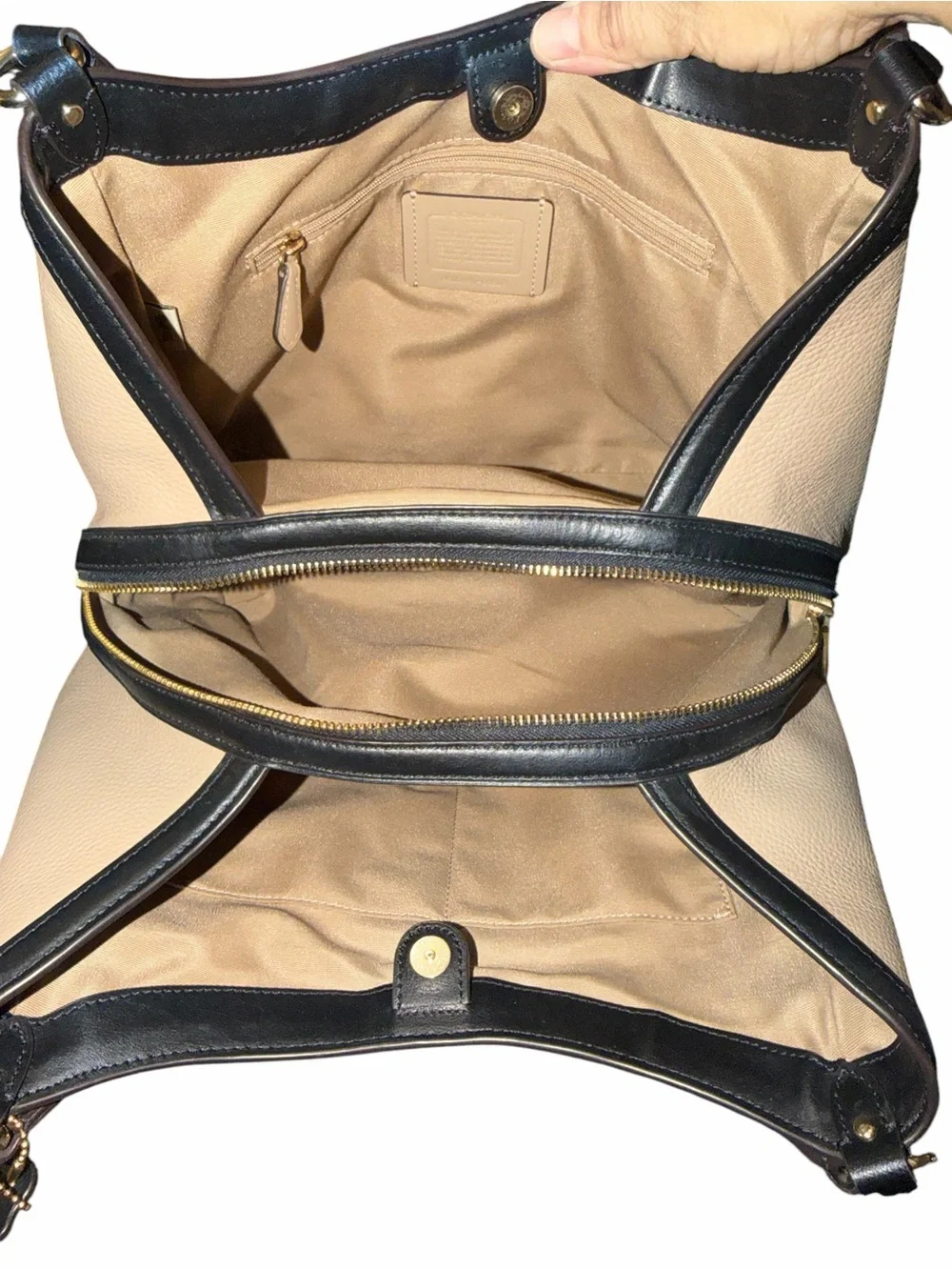 Coach Kristy Two-Tone Cream and Black Leather Shoulder Bag